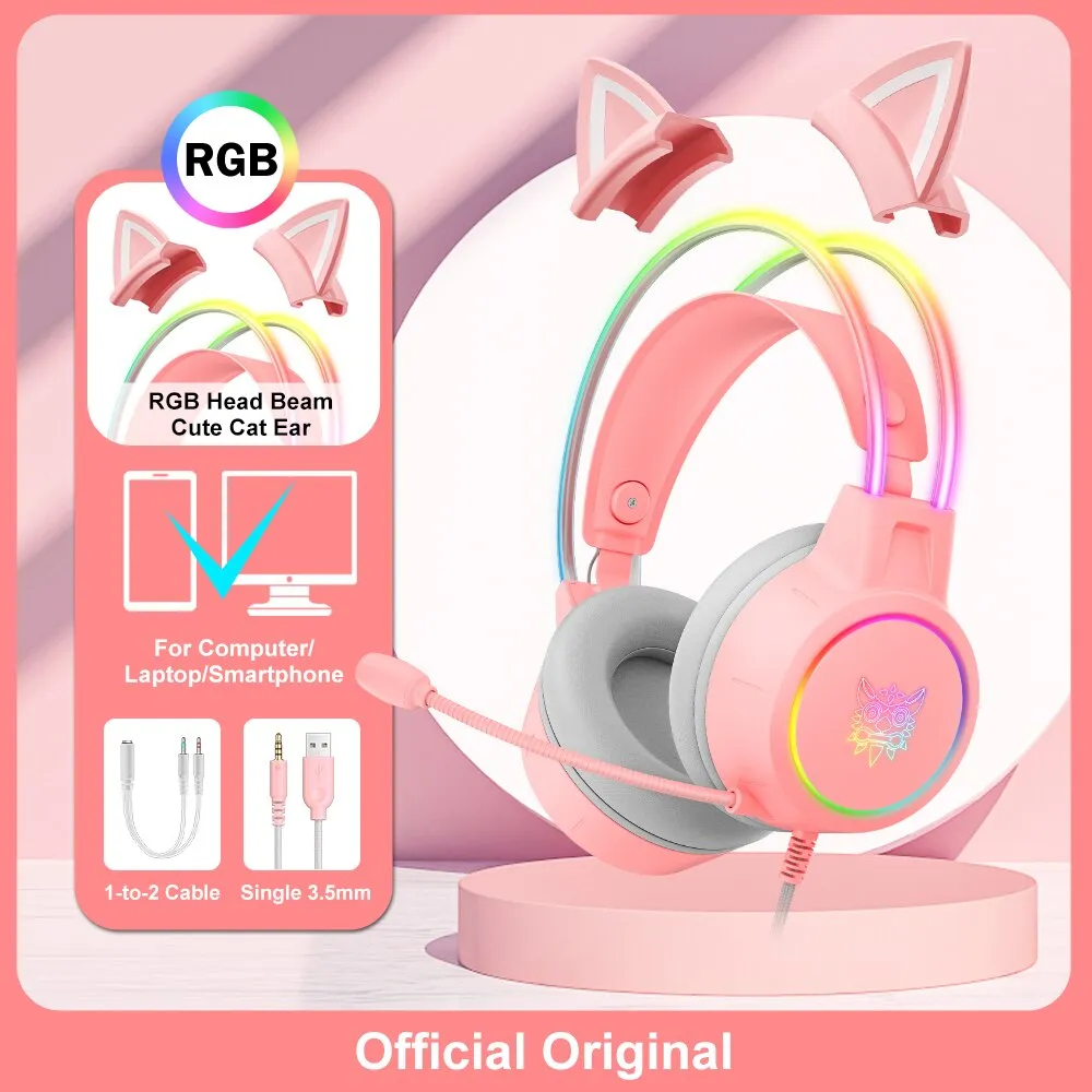 ONIKUMA-X15-Pro-Over-Ear-Headphones-Gaming-Headset-Wired-Cancelling-Earphones-Pink-Cat-Ears-Rgb-Light-2