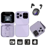 SERVO i16 Pro Mini Fold Mobile Phone - purple N TWS
