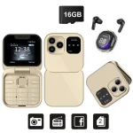 SERVO i16 Pro Mini Fold Mobile Phone - gold super package