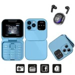 SERVO i16 Pro Mini Fold Mobile Phone - blue N TWS